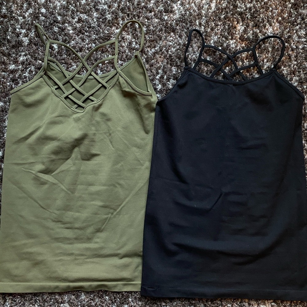 Reversible Lattice Tank Tops in Olive and Black